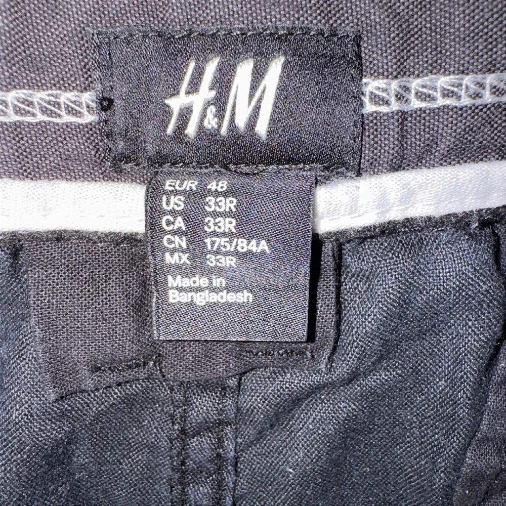 H&M Black 100% Linen Straight Leg Drawstring Pants 33R Womens Mens Casual